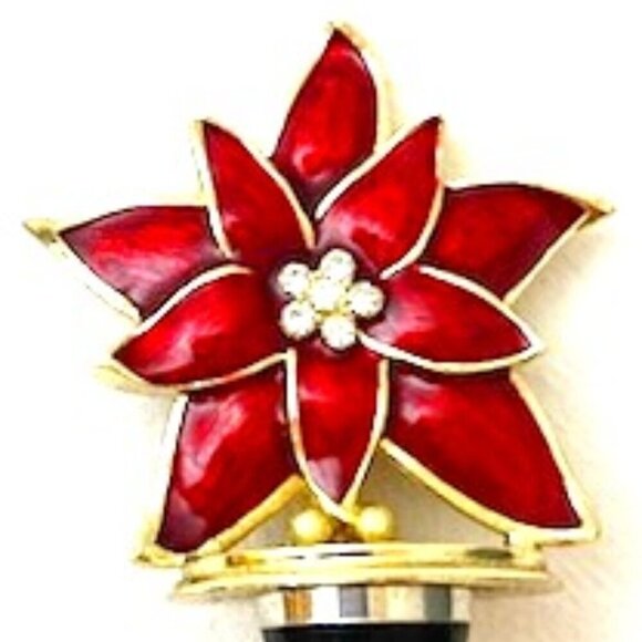 Front Gate Olivia Riegel Bottle Stopper Hand-Set Swarovski Crystals Poinsettia - Picture 2 of 6
